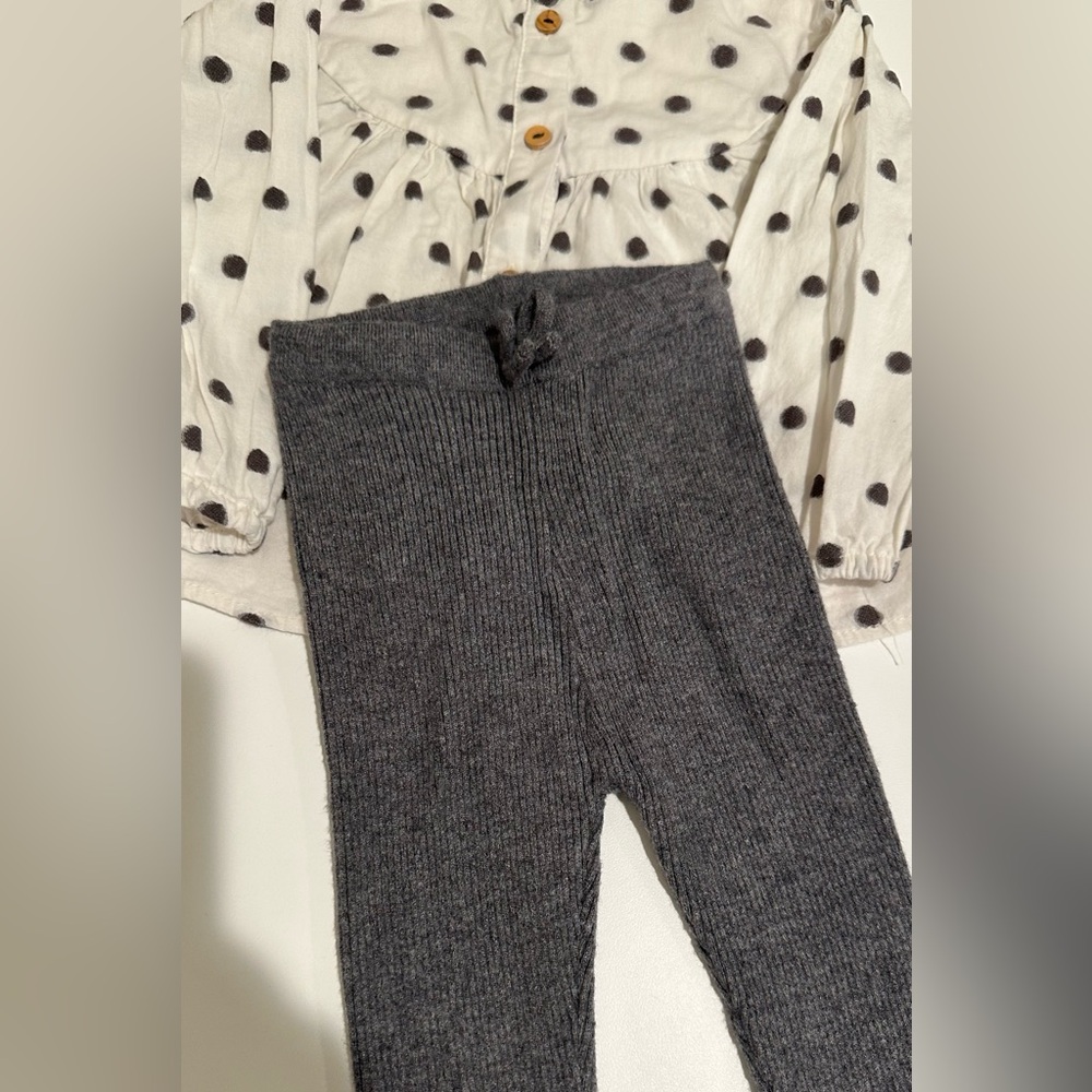 Zara Girls White Grey Blouse & Knit Pants 18-24 Mon - Picture 3 of 5